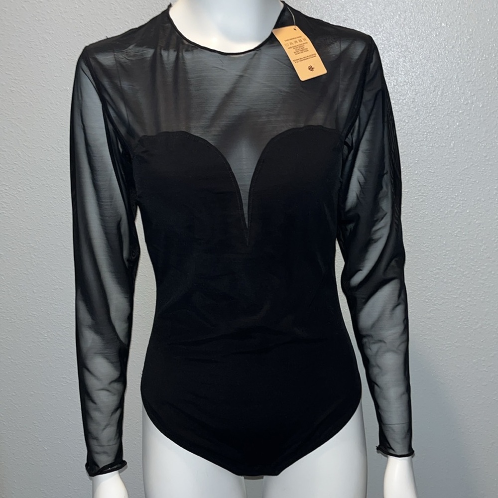 Black Sheer Long-Sleeve Bodysuit - Women Intimates & Sleepwear